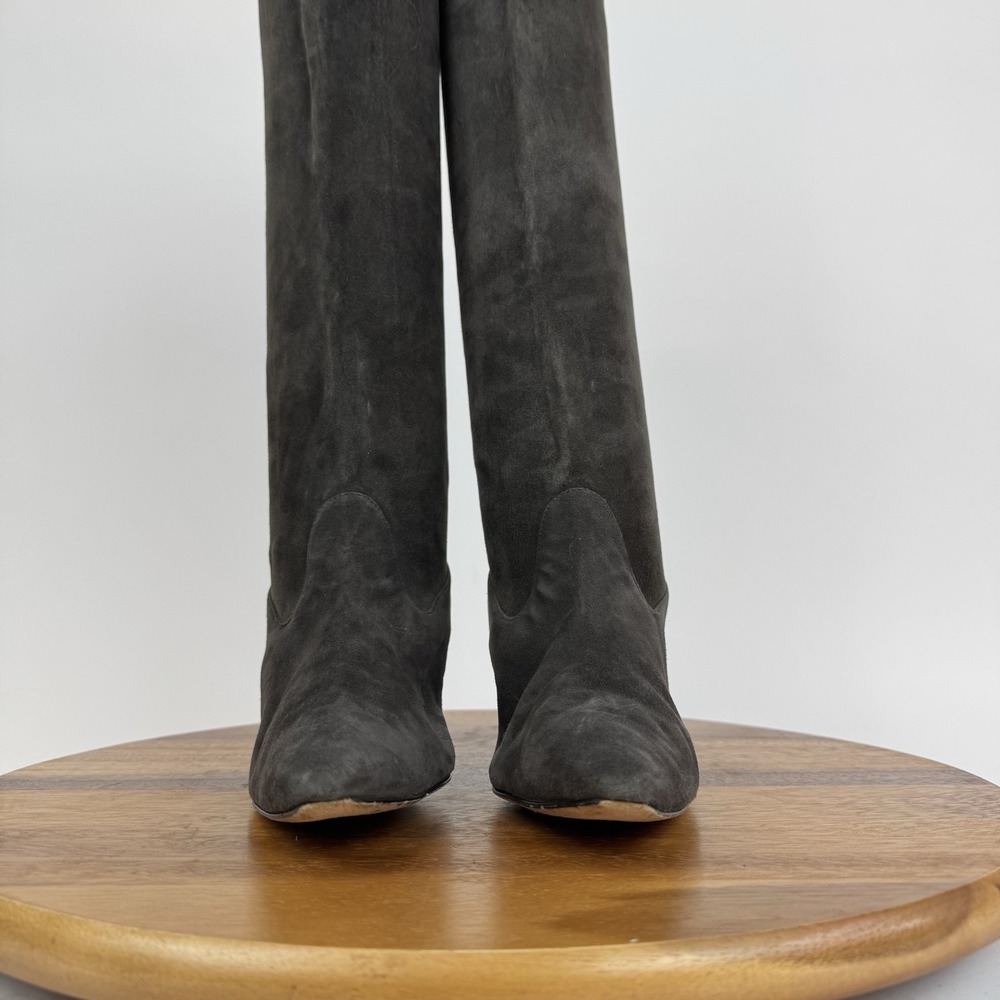 Womens Manolo Blahnik Pamfilo Stretch Gray Suede Pull‎ On Stiletto Boots Size 40 - Picture 4 of 11